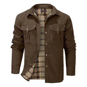 Mens Flannel Lined Shirt Jacket Snap Button Western Cowboy Coat Outdoor